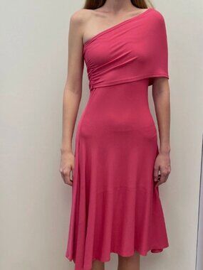 Donna Karan Pink Fuchsia Body Con One Shoulder Jersey Dress S/P